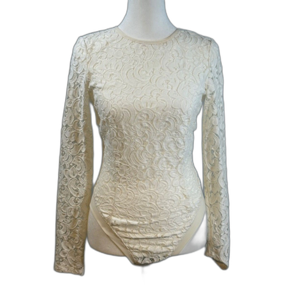 Misha Collection Long Sleeve Lace Bodysuit XS‎ Ivory White Designer Australian